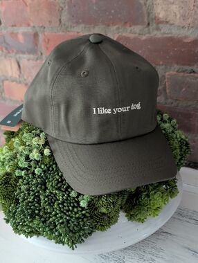 Tentree Olive Green Cap with White Logo "I Like Your Dog"